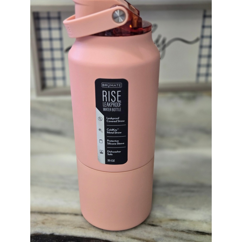BruMate Rise 35oz Leakproof Water Bottle Pink Peach with Metal Straw & Box NEW